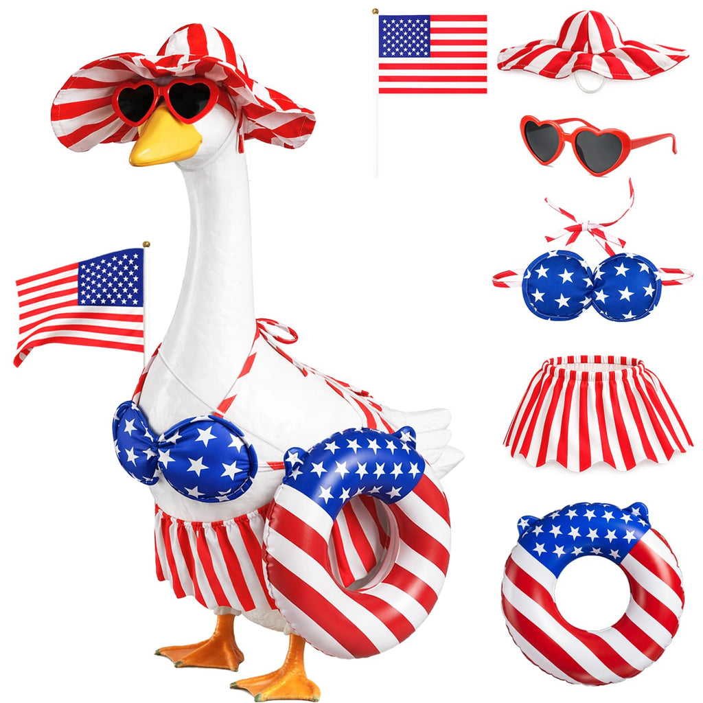 SNASRHTY Summer 4th of July Porch Goose Outfit for 23 Inch Goose Statue Funny Patriotic Bikini Style Outdoor Yard Decor
