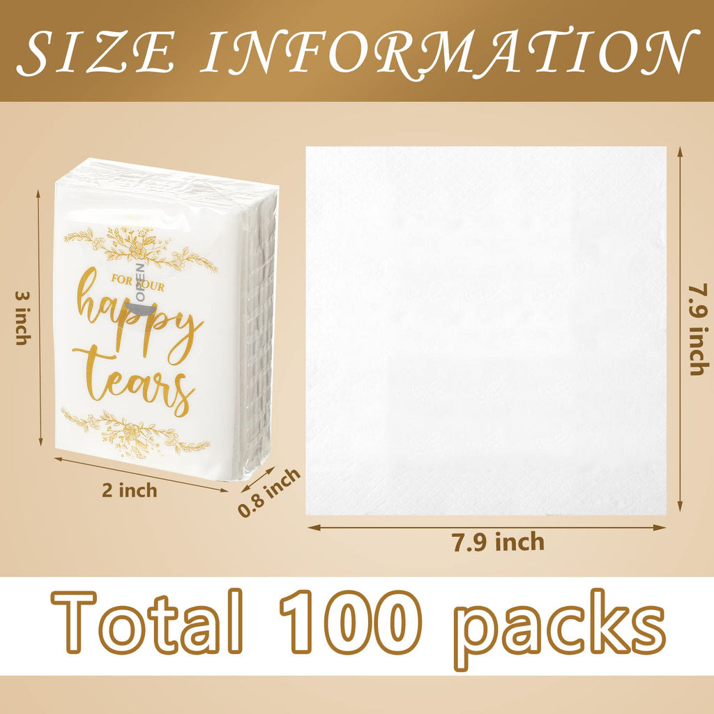 100 Pack For Your Happy Tears Wedding Tissues for Guests 3 Ply Pocket Size, Individual Travel Facial Tissue Packs for Wedding Party Favors(Classic)