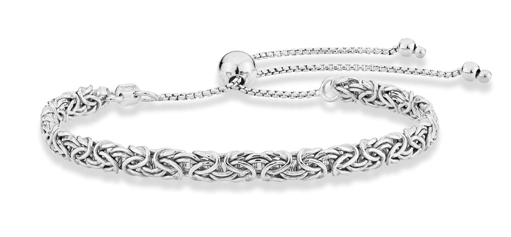 Miabella Italian 925 Sterling Silver, 18K Gold Plated 4mm Byzantine Adjustable Bolo Link Chain Bracelet for Women Handmade in Italy(sterling silver)