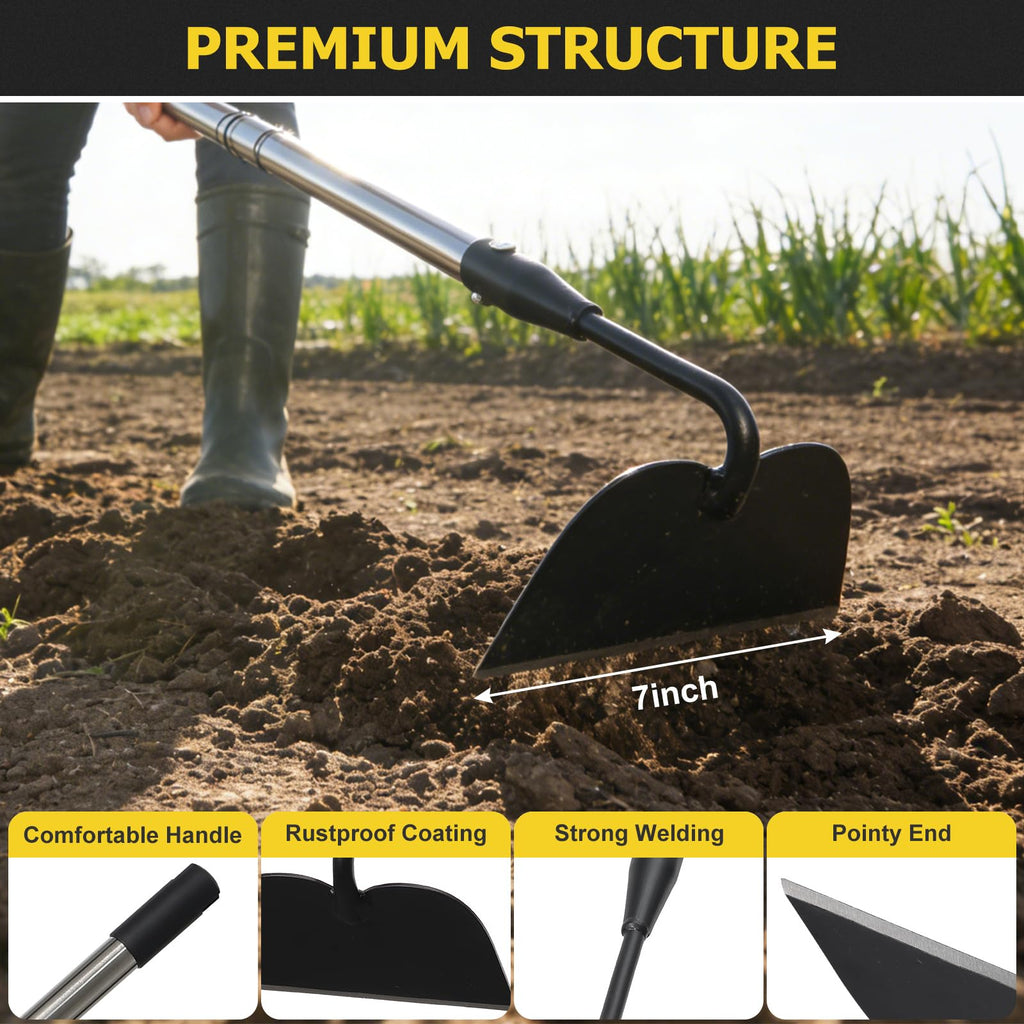 Draw Hoe Garden Tool, Heavy Duty Garden Hoes for Weeding Stainless Steel Long Handle, Easy Stand Up Scraping Weeder Tool for Garden, 63inch Adjustable Weed Hoe with 7-inch Wide Welded Blade