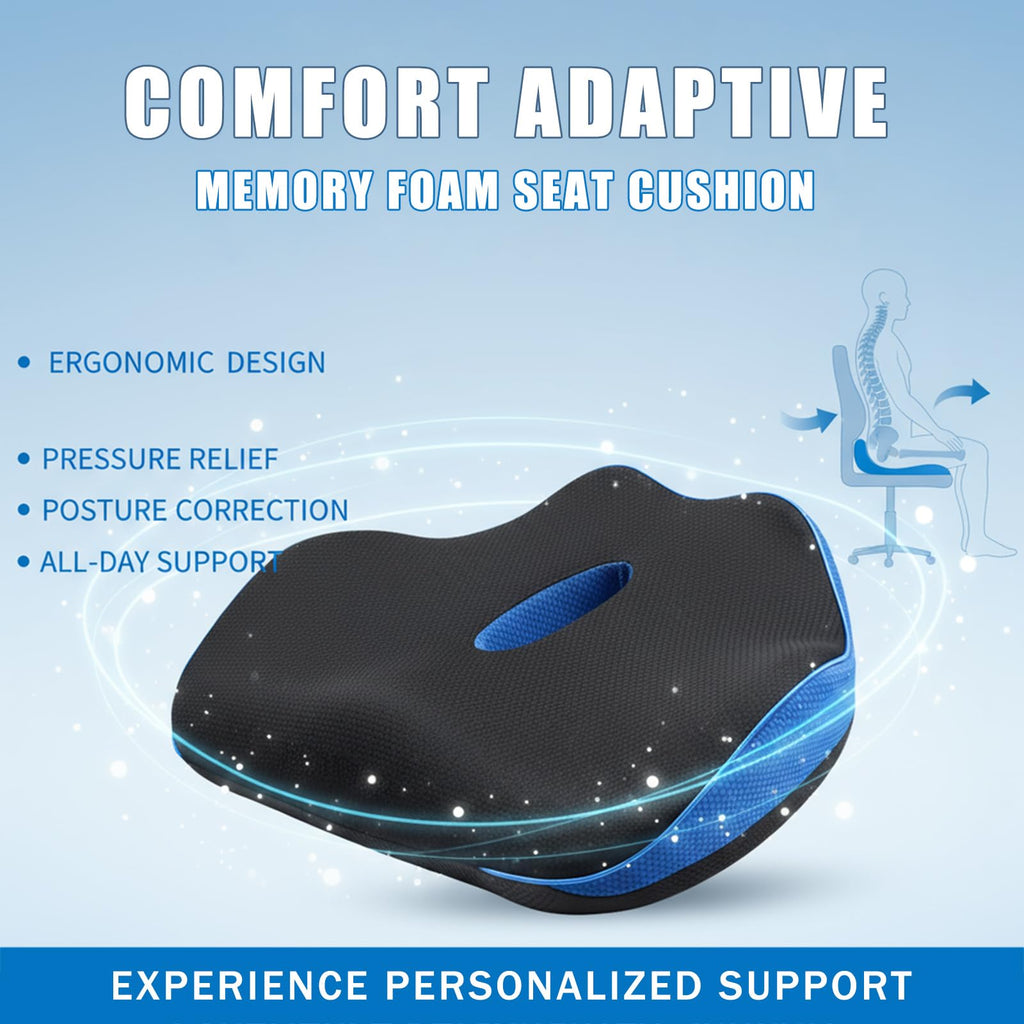 SereneSitz Orthopedic Seat Cushion, Ergonomic Memory Foam Seat Chair Cushion for Office Chair Cushion, Car Seat, Airplane, Sciatica & Back Pain Relief for Long Sitting