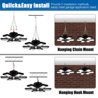 Aoretic LED Garage Lights 2 Pack -180W, 18000LM 6500K Led Shop Light with 6+1 Deformable Panels, Basement Barn Light Garages Ceiling Lights, E26/E27 for Garage, Warehouse, Shop, Basement