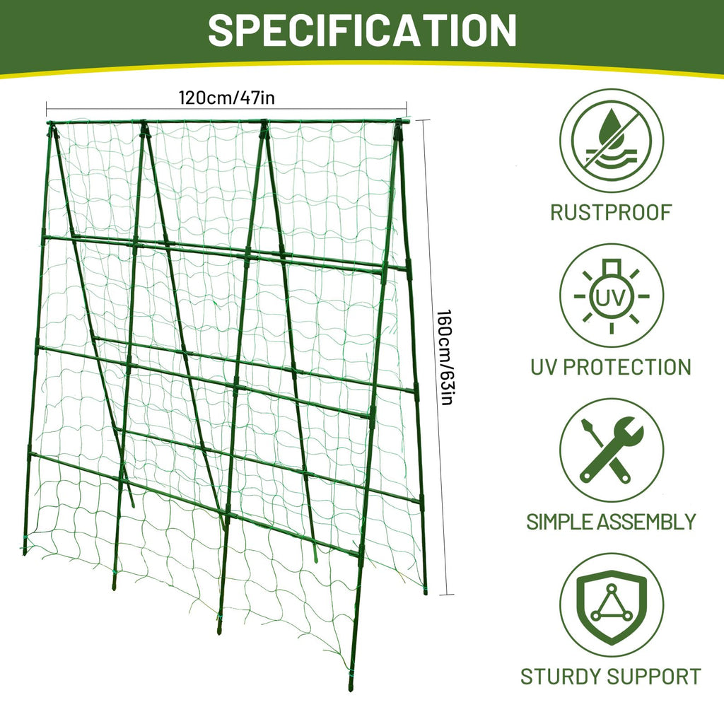 PHENEAHILL Large A-Frame Garden Trellis for Tomatoes, Cucumbers & Heavy Climbing Plants - Rust-Resistant, Heavy-Duty Steel, Perfect for Outdoor Gardens & Vertical Gardening(47" W x 63" H)