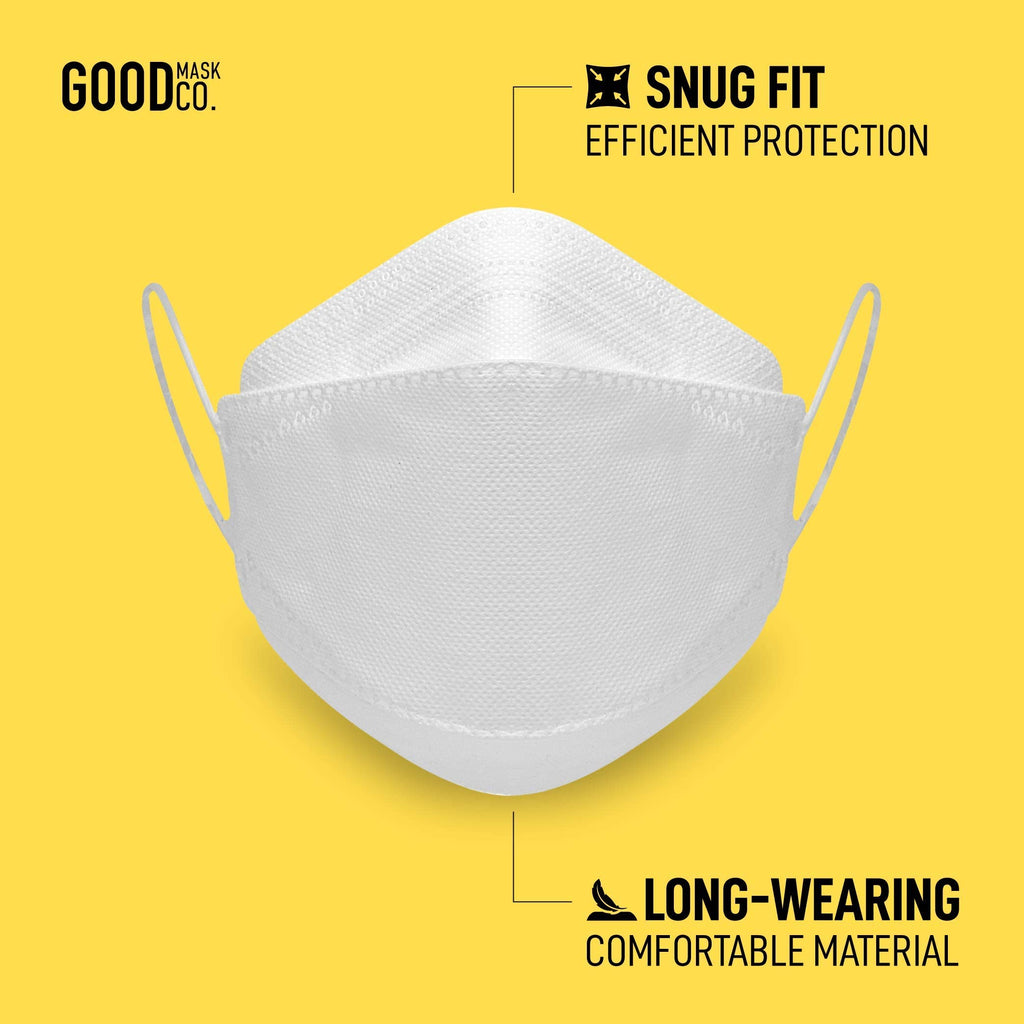 Good Mask Co. Good Comfort KN95 Face Mask, Disposable KN95 Face Mask, Folding, Filter Efficiency =95%, Comfortable Face Masks, Bulk Face Masks (10 Pack of Masks, White)
