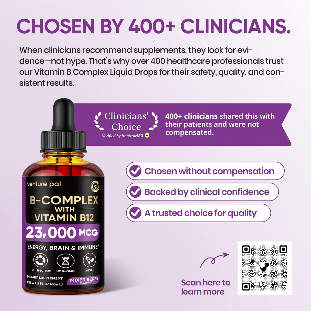 Venture Pal Vitamin B Complex Liquid Drops, B12 Methylcobalamin | B9 Folic | B1,B2,B3,B5,B6,B16 - Vitamin C, Choline, Inositol, Immune & Energy Metabolism, Brain & Heart Support