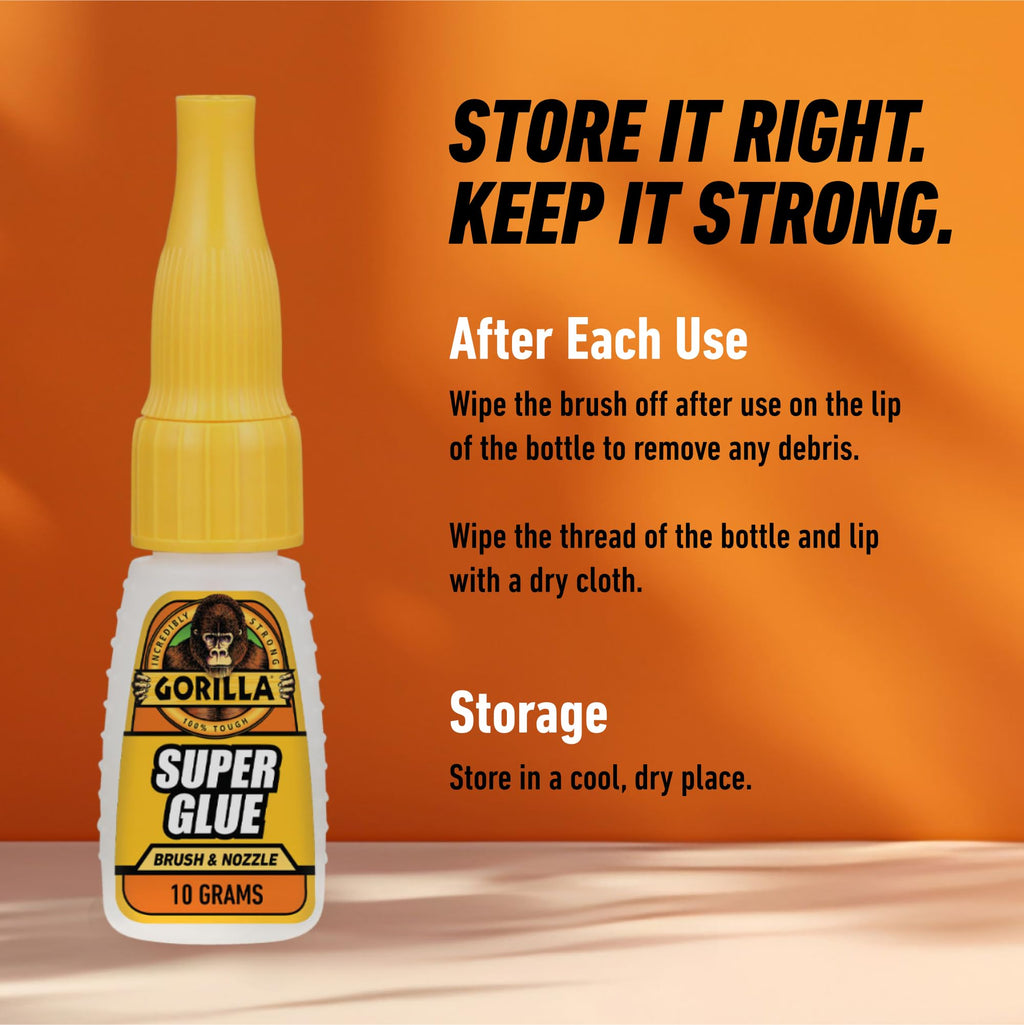 Gorilla Super Glue, Brush and Nozzle Two-Way Applicator, Clear, 12 g