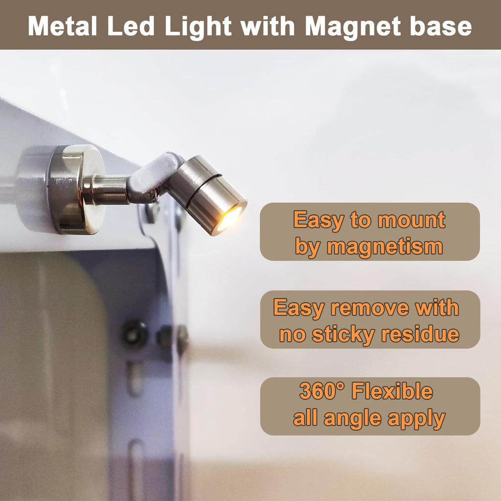 Suzeyar Metal Miniature LED Light,Tiny Spot Lights with Magnet Base,Battery Operated LED Lights,Wireless Miniature Spot Light for Artwork Painting,Jewelry Showcase,DIY Hand Craft (Warm White)