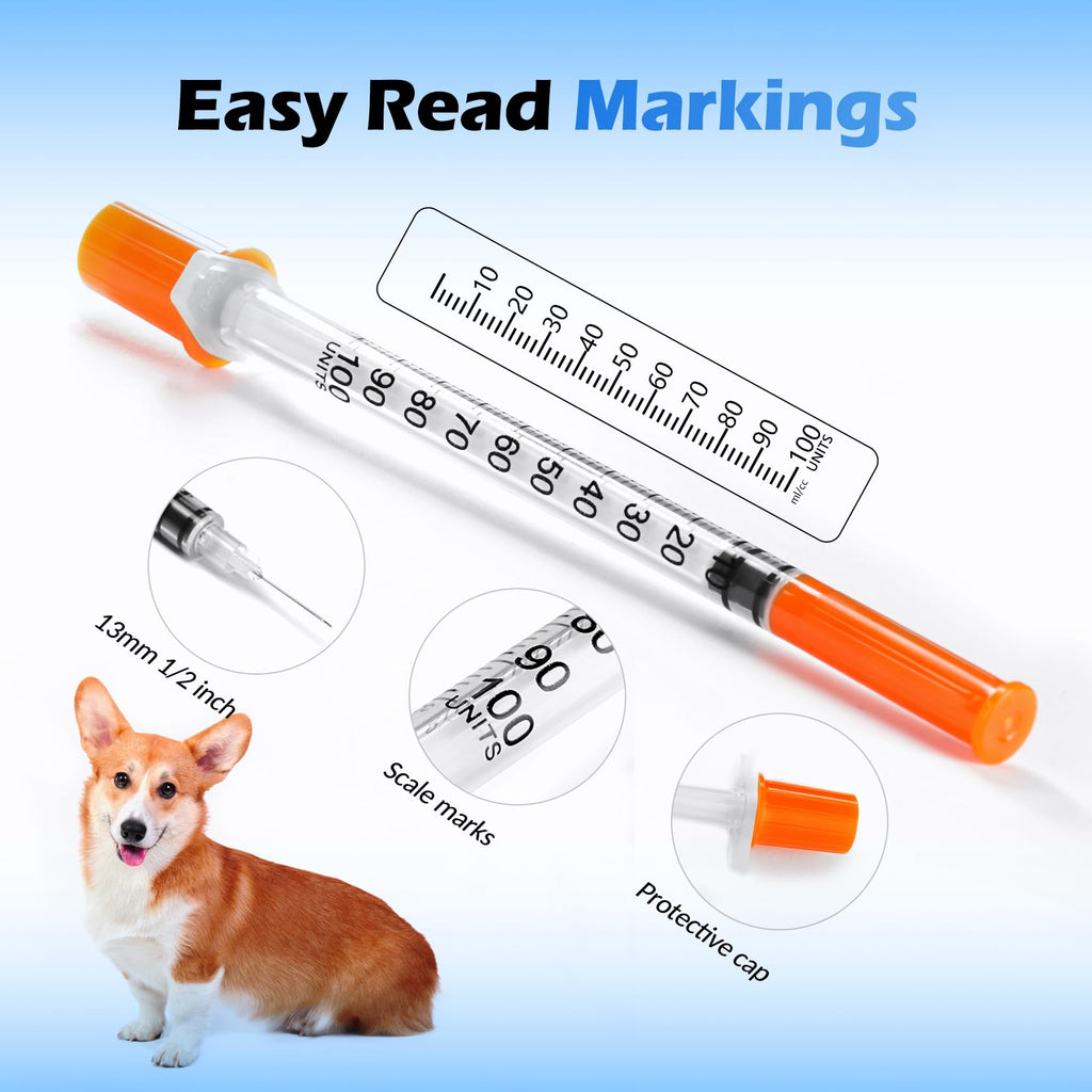 Syringes 1ml 27 Gauge 1/2 inch U-100 27G 1cc 13mm Lab Syringe, Pack of 20