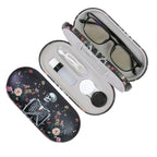 FlyingMage 2 in 1 Contact Lens Case and Eyeglasses Case for Women Men Kids, Double Sided Hard Shell Portable Glasses Travel Holder with Built-in Mirror, Contact Lens Box Storage Kit (Black Skull)