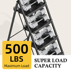 Urackify 4 Step Ladder, Portable Folding Ladder for Multi-Purpose, Home, Kitchen, Heavy Sturdy Steel Step Stool with Handrail, Anti-Slip Wide Pedals, Safe-Lock Design, Pass 500lbs Load Testing, Black
