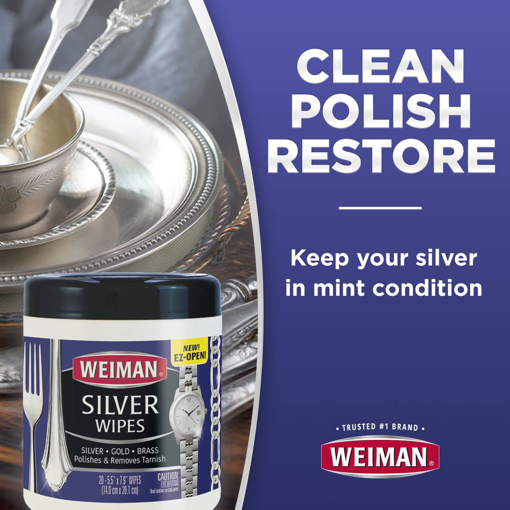 Weiman Jewelry Polish Cleaner and Tarnish Remover Wipes - 20 Count (2 Pack) with Polishing Cloth - Use on Silver Jewelry Antique Silver Gold Brass Copper and Aluminum