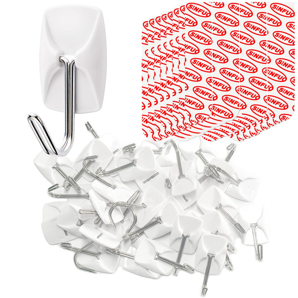 Sinfuo Wire Hooks for Wall Small 32 Hooks, Heavy Duty Wall Hooks with 36 Strips, Damage Free Adhesive Hooks for Key Holder, Coat, Door, Shower Hanging