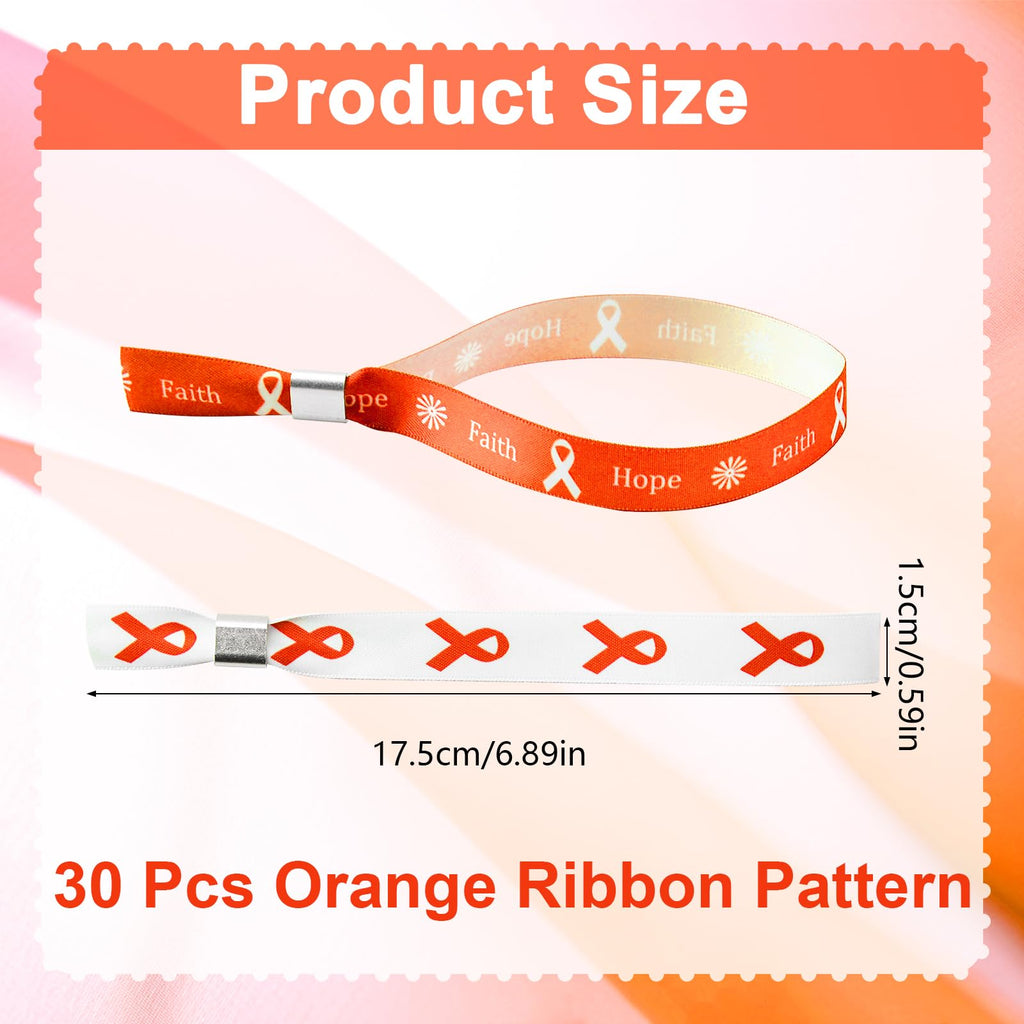 WANDIC Orange Ribbon Bracelets, 30 Pcs 5 Styles Leukemia Awareness Wristbands Adjustable Polyester Wrist Bands Kidney Cancer Wrist Strap for Men Women, 6.89 * 0.59in, Polyester, no Gemstone