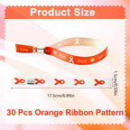 WANDIC Orange Ribbon Bracelets, 30 Pcs 5 Styles Leukemia Awareness Wristbands Adjustable Polyester Wrist Bands Kidney Cancer Wrist Strap for Men Women, 6.89 * 0.59in, Polyester, no Gemstone
