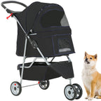 BestPet 3 Wheels Pet Dog Stroller Cat Cage Jogger Stroller Cats Travel Folding Carrier Waterproof with Cup Holder & Removable Liner,Black