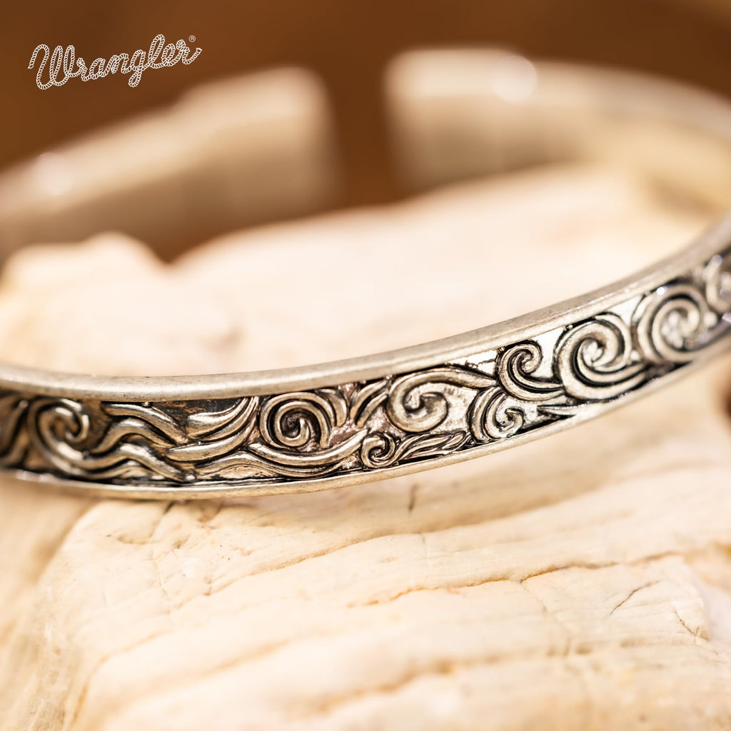 Wrangler Turquoise Cuff Bracelet, Carved Floral Western Jewelry for Women