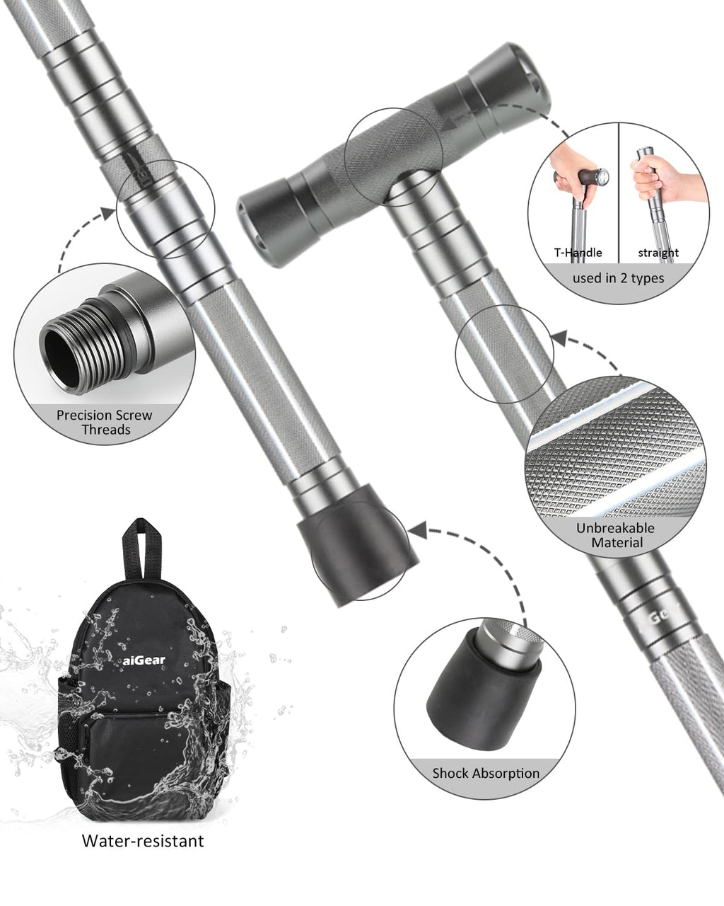 aiGear Tactical Stick Hiking Walking Staff - Trekking Poles Tactical Staff Adjustable Hiking Stick Gear for Outdoor Survival Camping Hiking