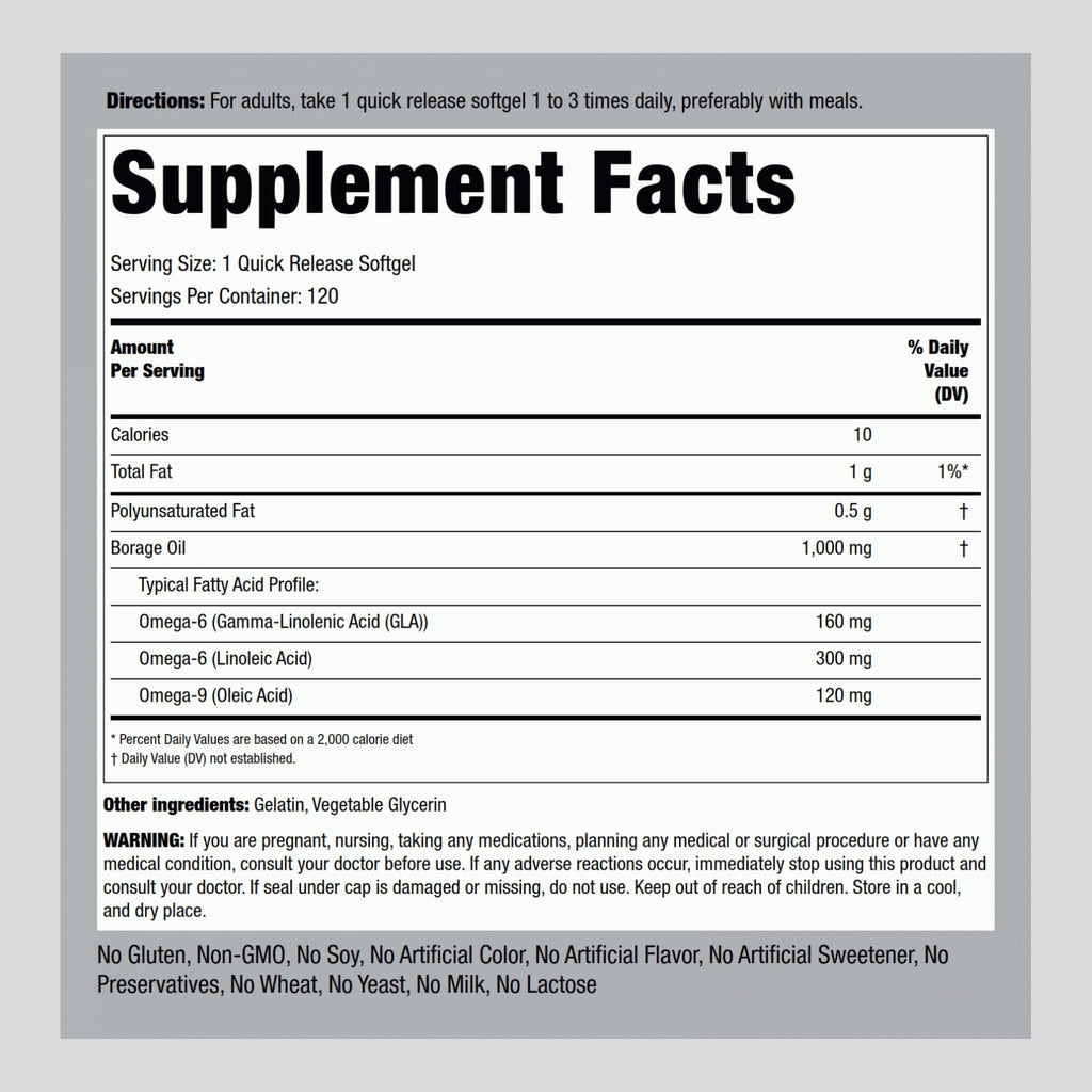 Piping Rock Borage Oil Supplement 1000mg | 120 Softgel Capsules
