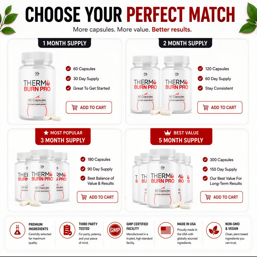 (2 Pack) Thermo Burn Pro Capsules, Official Thermoburn Pro Pills with Natural Ingredients, Maximum Strength ThermoburnPro with Premium Vitamins Supporting Wellness & Health Naturally (120 Capsules)