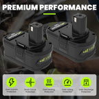 2 Pack Upgrade 8000mAh High Capacity P108 Replacement for Ryobi 18V Battery Lithium ion Compatible with Ryobi 18 Volt Battery P102 P103 P104 P105 P107 P108 P109 P122 Cordless Tool Batteries (Green)