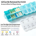 NEW Foldable & Double Protection Portable Weekly Pill Organizer 2 Times A Day with Etched Labels, AM PM 7 Day Week Medicine Box, Daily Travel Pill Case Dispenser for Vitamin, Supplement - Sky Blue