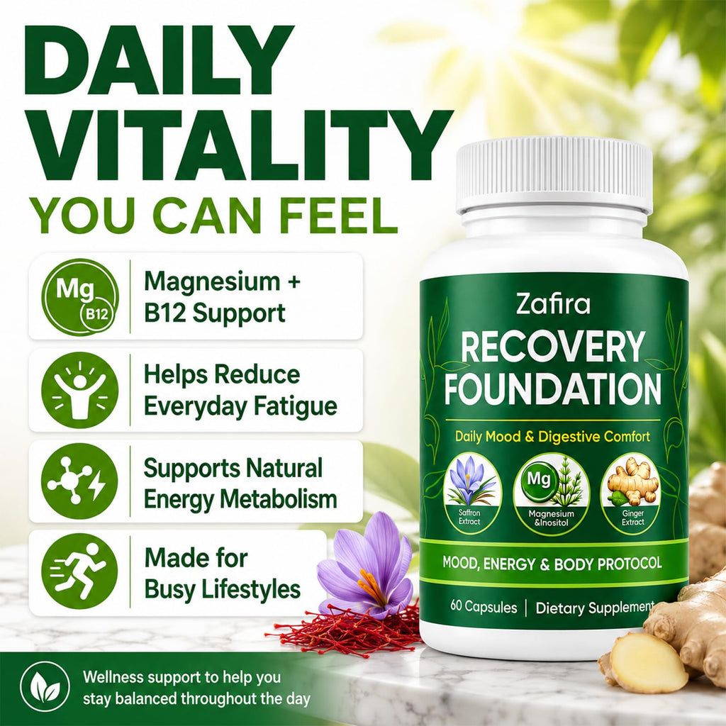 KWEZTY Zafira Organics, Zafira Organics Saffron Supplements, with Saffron Extract, Magnesium Bisglycinate, Ginger, Zinc, Vitamin D3 & B12, Mental Clarity, Hair & Mood Support, 60 Capsules