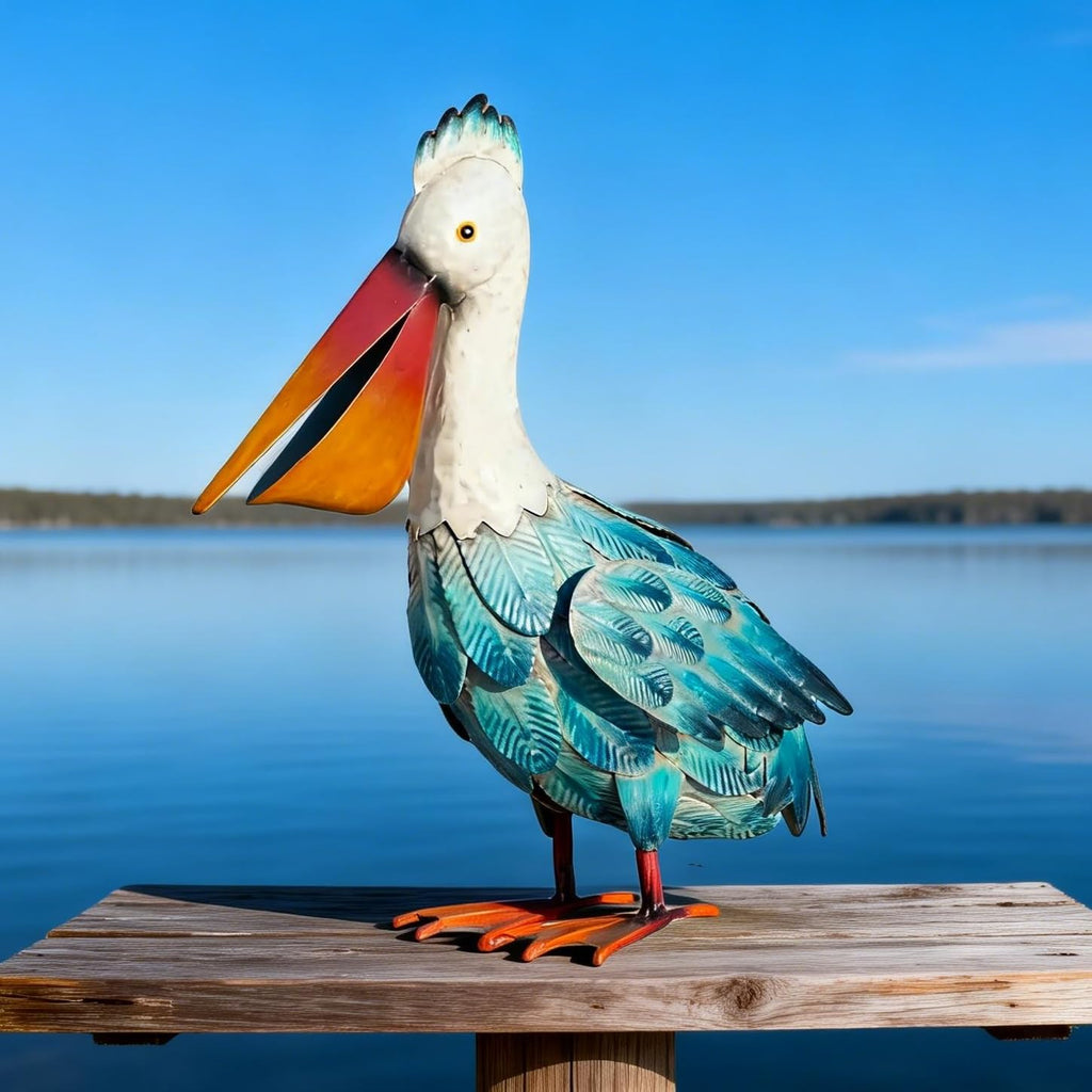 Kircust Pelican Statue Outdoor Bird Sculptures Home Decor Pond Ornaments Metal Yard Art Sculptures for Backyard Porch Patio Pond Decorations