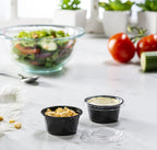 2 oz - Black Diposable Plastic Portion Cups With Lids, Small Mini 100 Sets