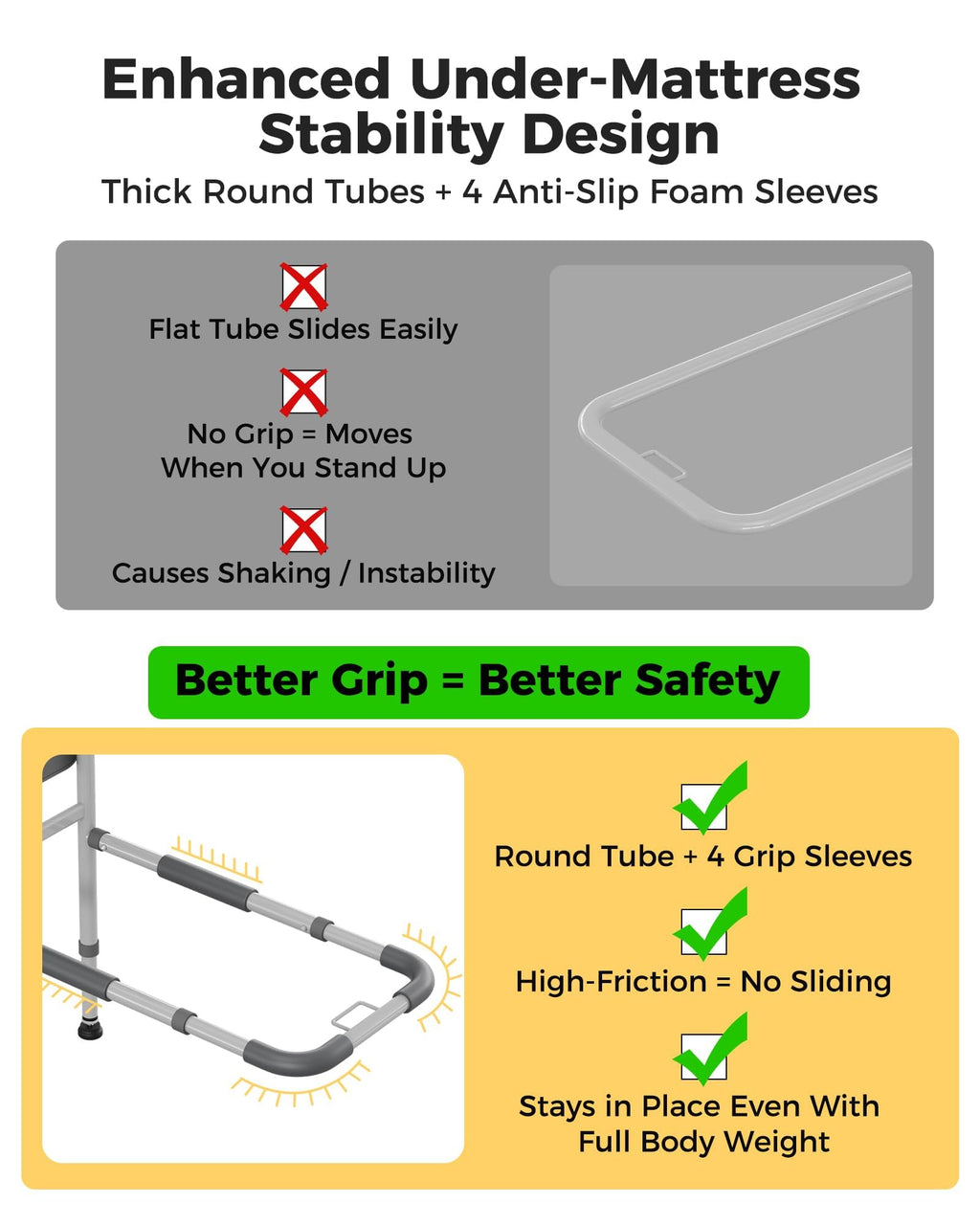 JivaJot Bed Rails for Elderly Adults Safety, Bedrails for Elderly Adults Grab Bar Bed Handrails, Cane for Seniors with Non-Slip Ergonomic Handle and Storage Pocket, Fit Twin, Full, Queen, King