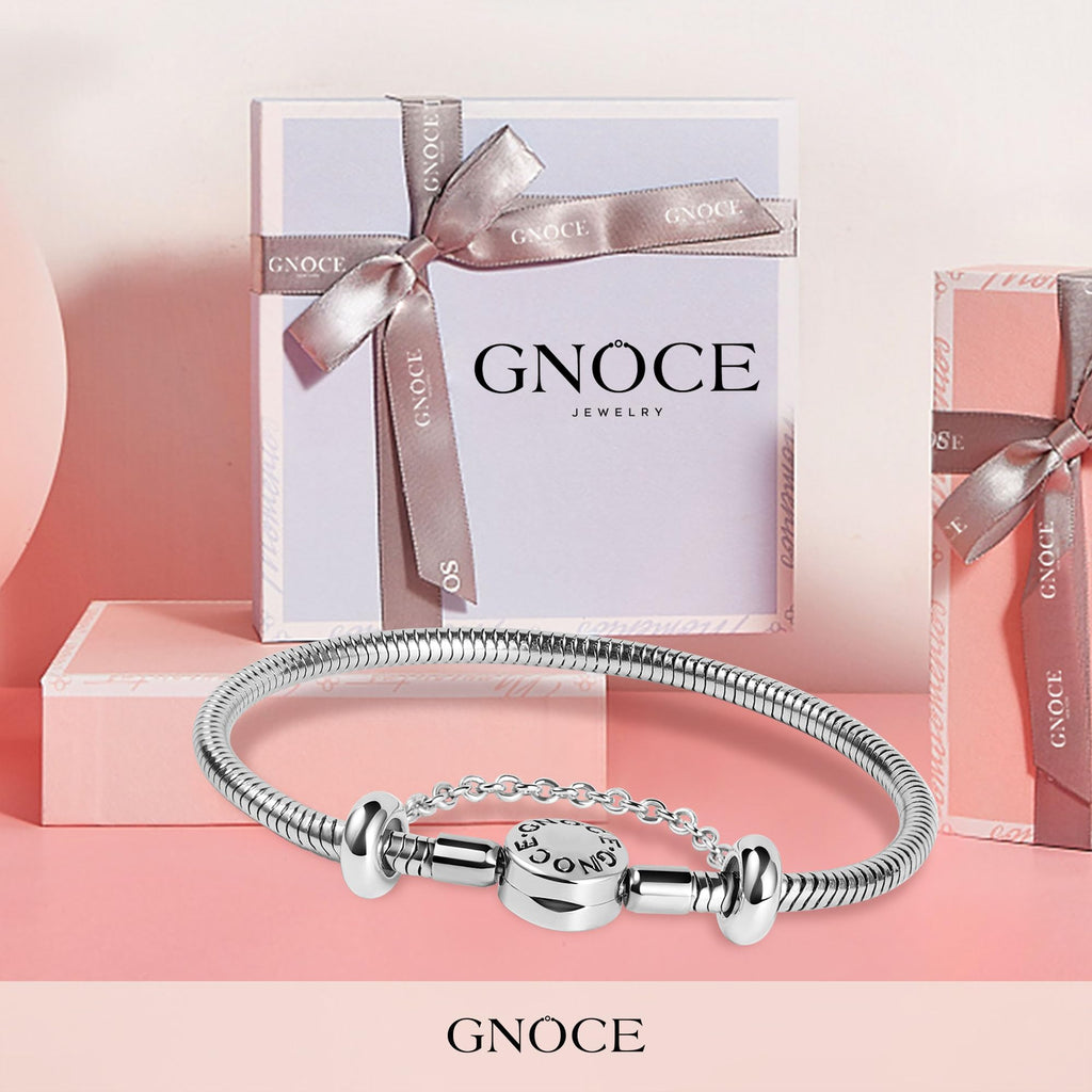 GNOCE Stainless Steel Snake Chain Charm Bracelet W/Safety Gift for Women(7.5in)
