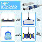 Poolvio 15FT Pool Pole, 3-Piece Telescopic Swimming Pool Cleaning Pole with Universal Threaded Tips, 2-in-1 Design for Skimmer Nets, Vacuum Heads, Brushes & Household Cleaning Tools