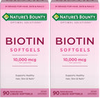 Nature's Bounty Biotin 10000mcg Supplement, Supports Healthy Hair, Skin and Nails, Optimal Solutions Hair Vitamin with Biotin, 90 Rapid Release Liquid Softgels (Pack of 2)