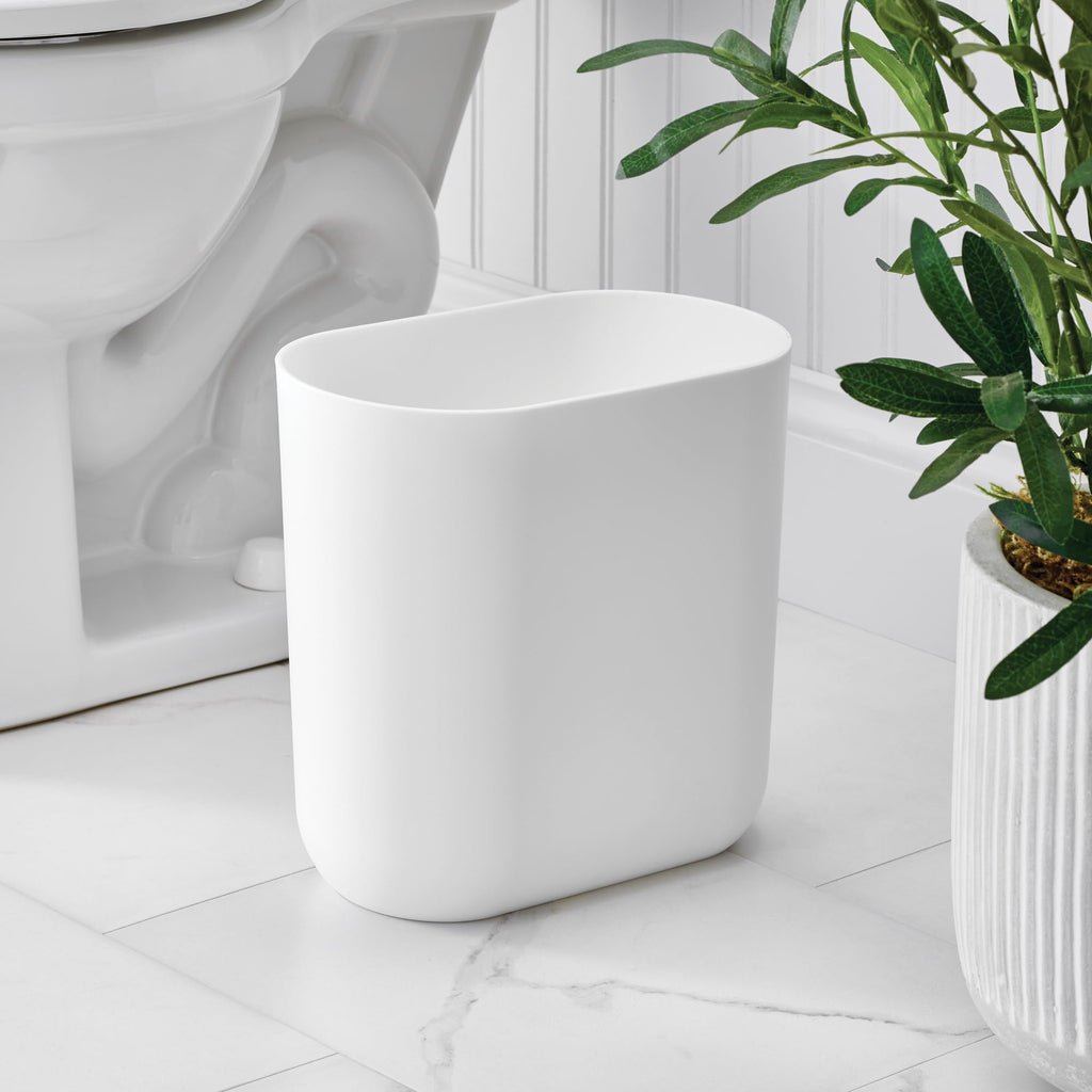 iDesign Small Slim Plastic Bathroom Trash Can, White