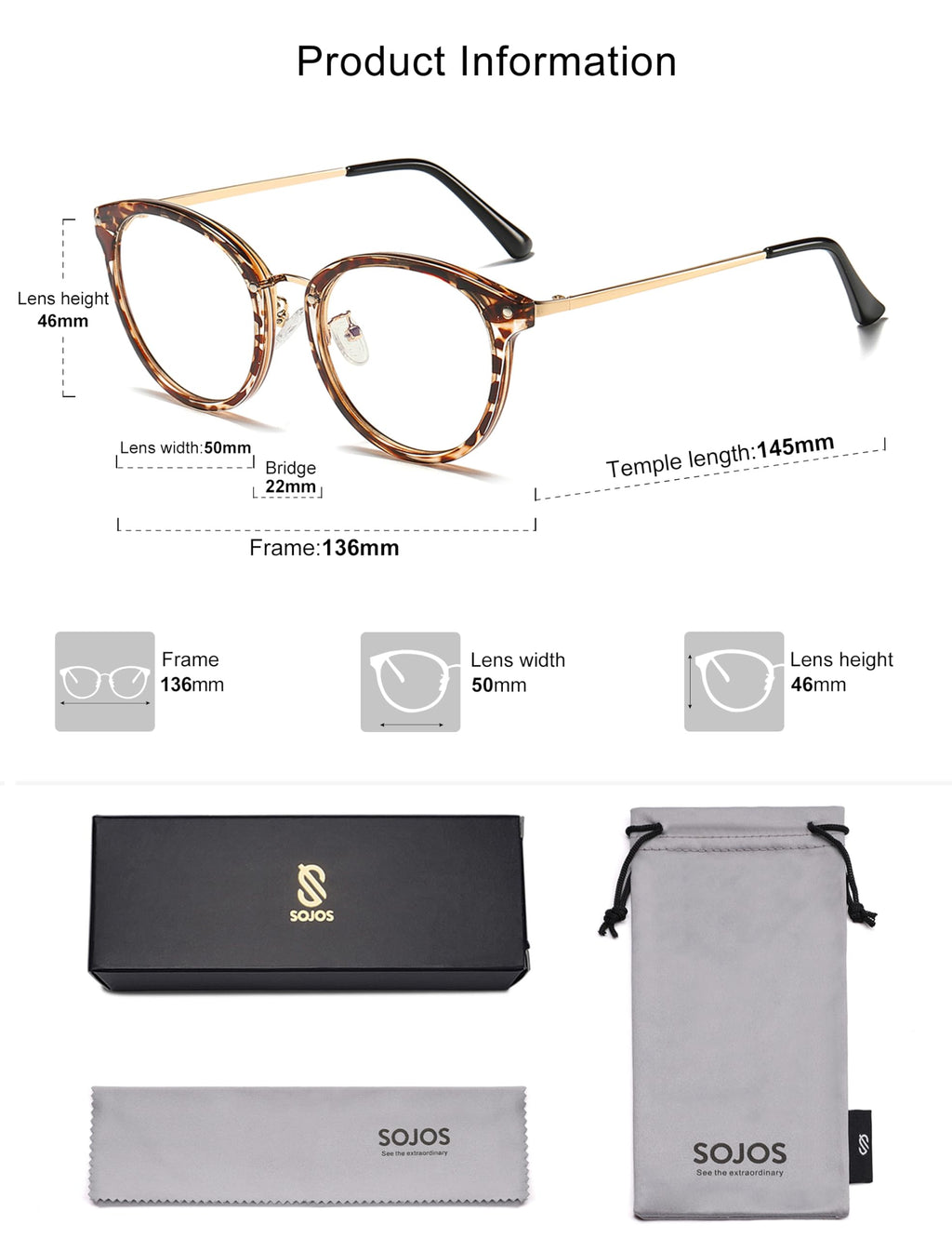 SOJOS Retro Round TR90 Blue Light Reading Glasses Womens Mens Readers Computer Glasses Eyewear Frame SJ9001, Bright Leopard Frame 0.00 x