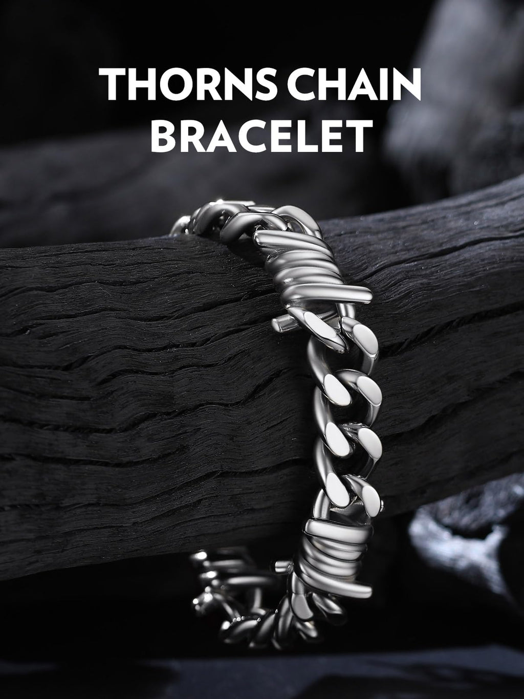 Bandmax 12MM Chunky Cuban Chain Bracelet for Men Stainless Steel Punk Emo Style Barbed Wire Bracelets Thorn Wristlet Adjustable Gift for Son Grandson Husband