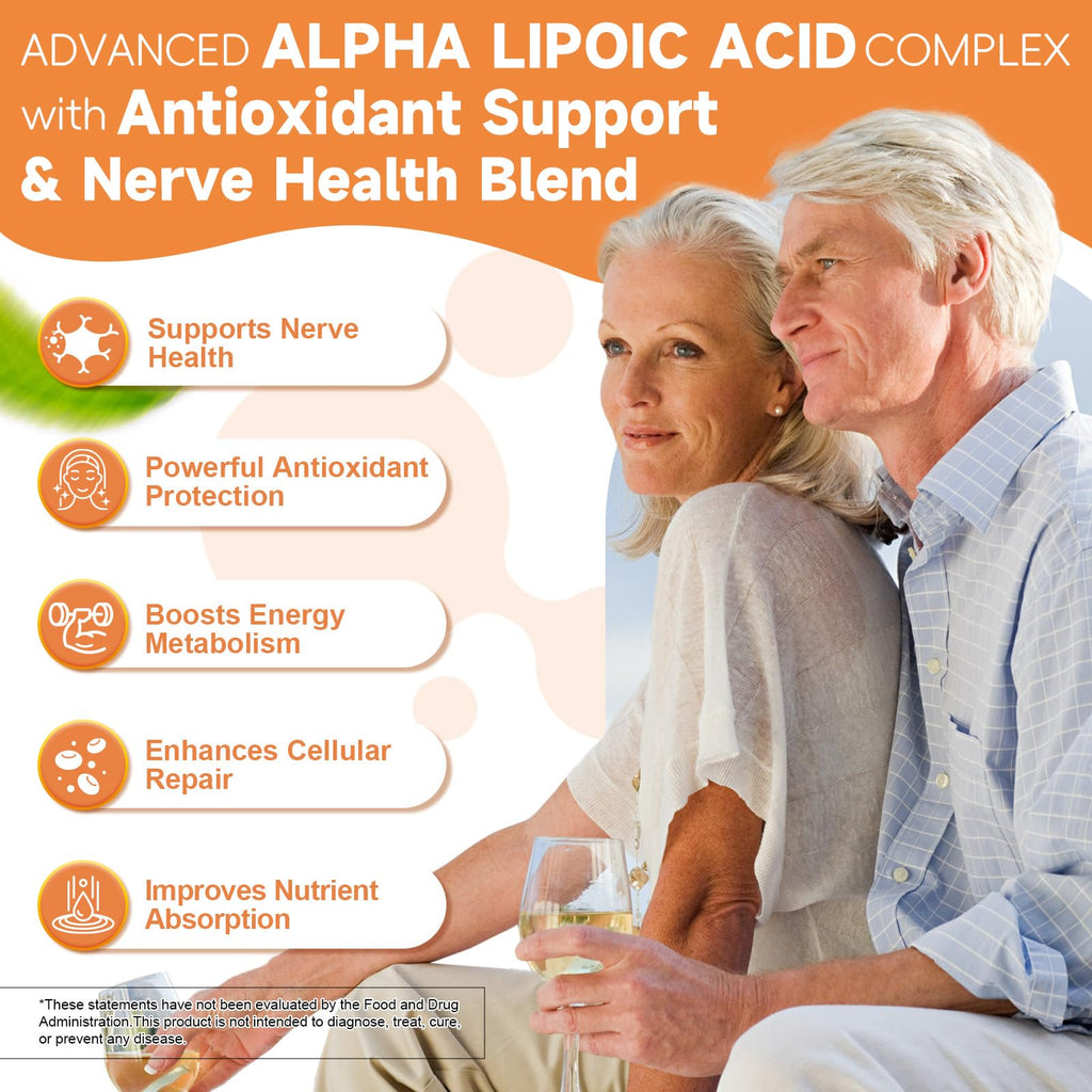 Alpha Lipoic Acid 600mg with Benfotiamine 300mg - ALA Supplement for Antioxidant, Nerve Health, Energy & Metabolism Support, Cell Energy, Neuropathy Supplement, Anti-Aging, Non-GMO, Gluten Free, Vegan