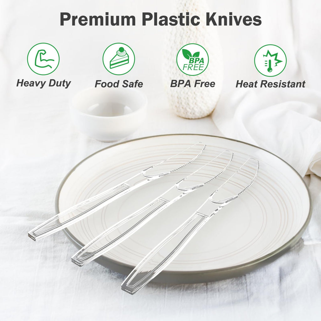 Dealusy 360 Count Extra Heavy Duty Clear Plastic Knives Disposable