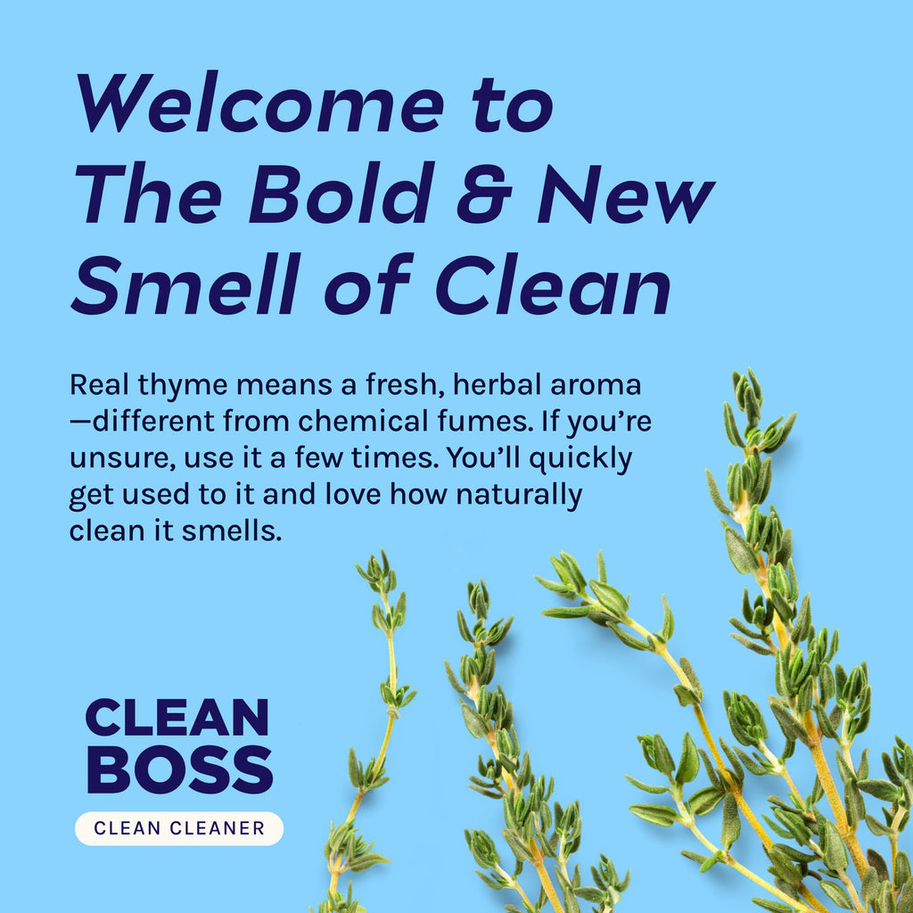 CleanBoss Botanical Disinfectant - Multi-Surface Cleaner - 128 oz - Kills 99.9% of Germs + Cold & Flu Viruses - Fresh Thyme Scent - No Rinse on Food Contact Surfaces - Pet Friendly