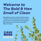 CleanBoss Botanical Disinfectant - Multi-Surface Cleaner - 128 oz - Kills 99.9% of Germs + Cold & Flu Viruses - Fresh Thyme Scent - No Rinse on Food Contact Surfaces - Pet Friendly