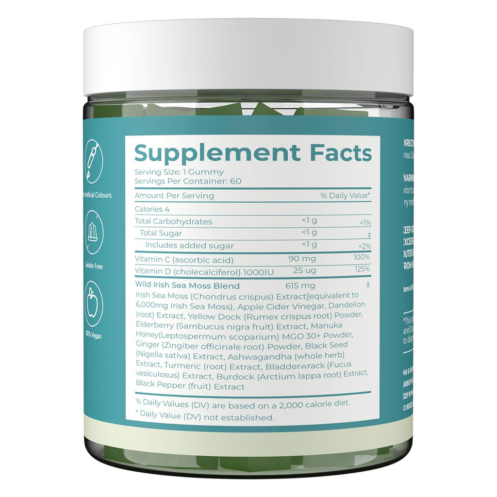 Sea Moss Gummies 16-in-1 - Ashwagandha Black Seed Oil Bladder Wrack Turmeric Vitamin C & D3 with Manuka Burdock Root Dandelion Yellow Dock Natural Detox & Liver Health Immune Support, Energy Boost