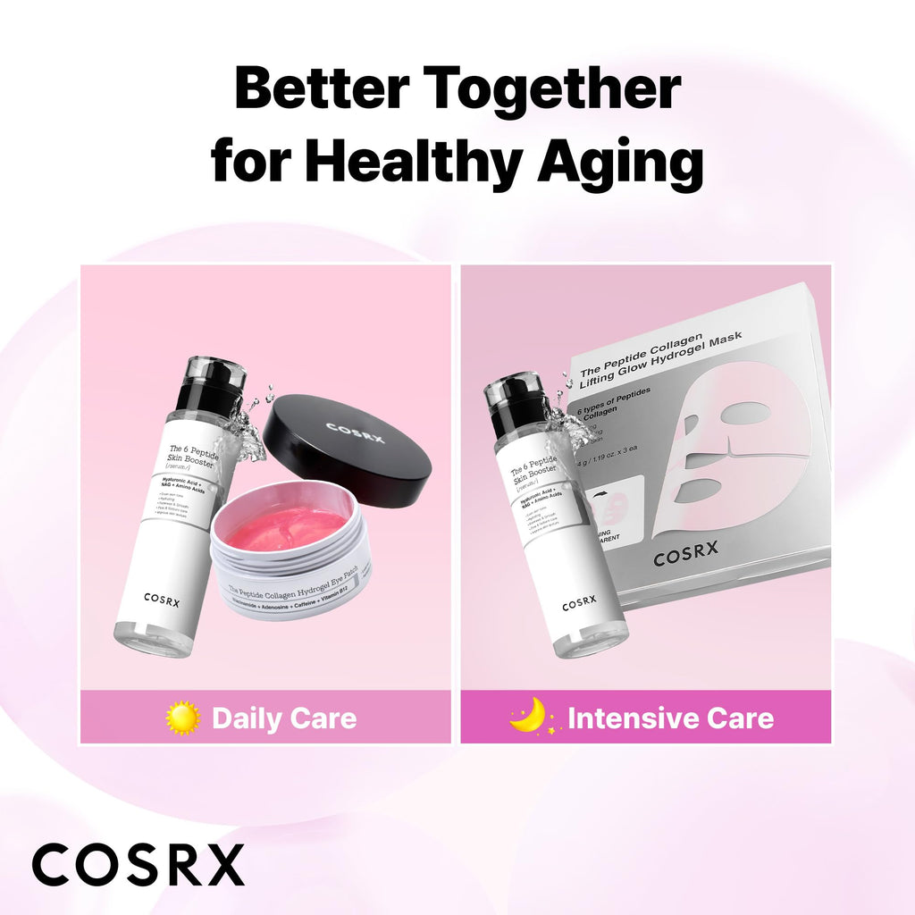 COSRX Pink Peptides Collagen Hydrogel Eye Patch for Puffy Eyes and Dark Circles, Under Eye Mask, 60 Under Eye Patches, Korean Skin Care
