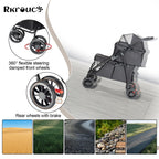 Double Pet Stroller for Medium Small Dogs and Cats with 2 Carriage, Durable Universal Wheels with Brakes Lightweight One Hand Foldale Kittens Puppies Travel Strolling Cart (Black)