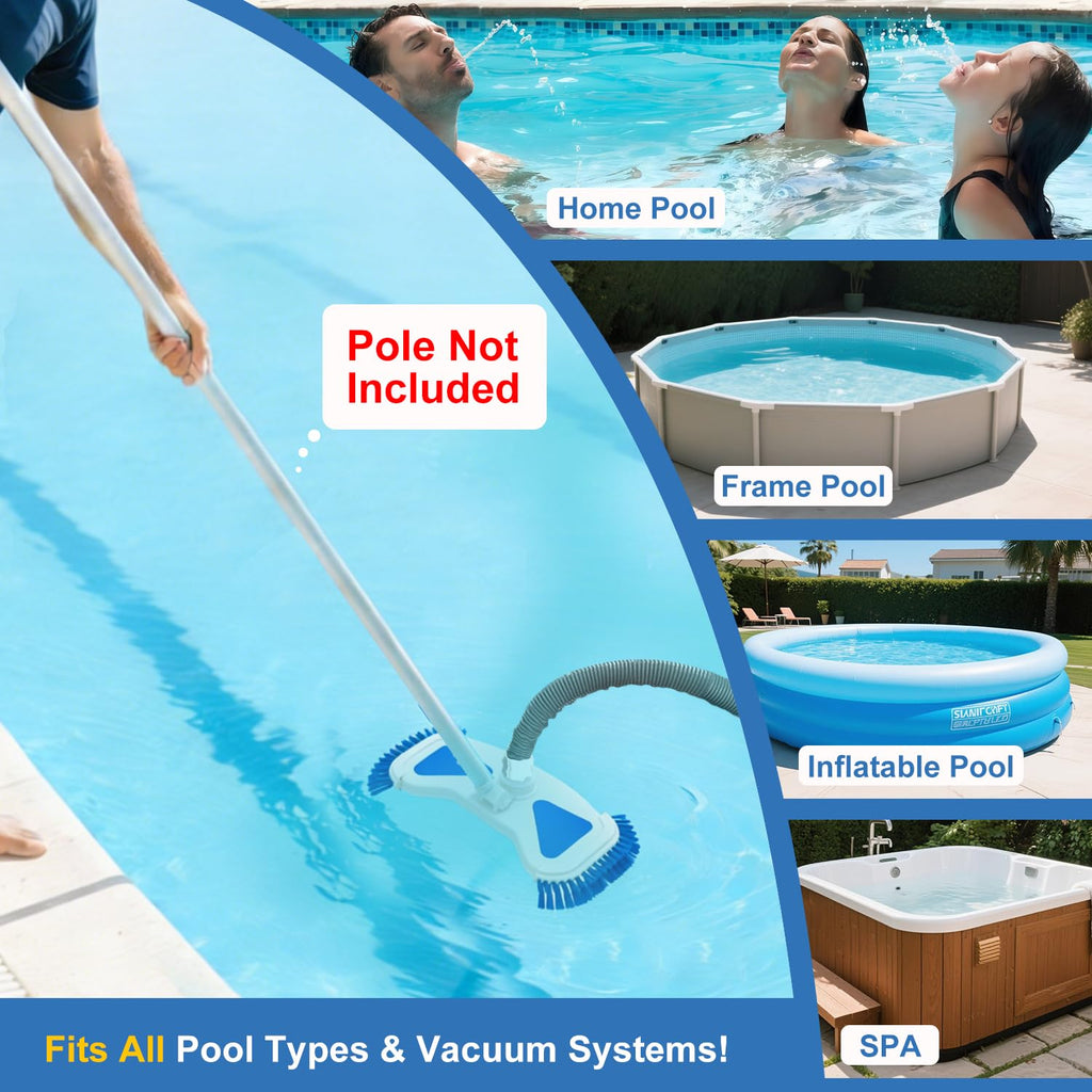 Weighted Pool Vacuum Head with Side Brushes, 13.5" Deluxe Manual Pool Cleaner Head, Fit for 1.25" and 1.5" Hose, Professional Cleaning All Surfaces for Above Ground & Inground Pools, Vinyl Liner Safe