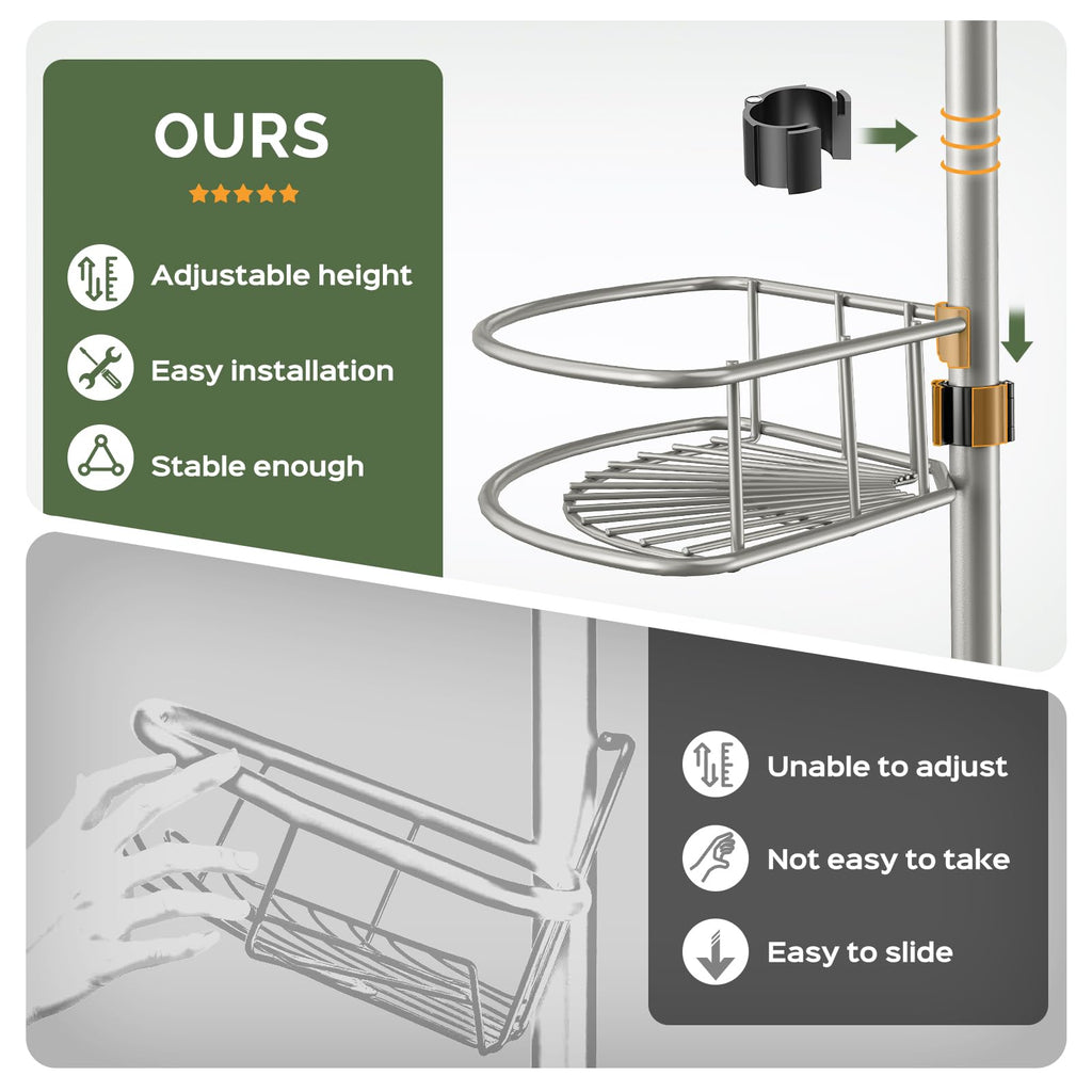 HAMITOR Corner Shower Caddy Tension Pole 4 Tier Rustproof Shampoo Organizer