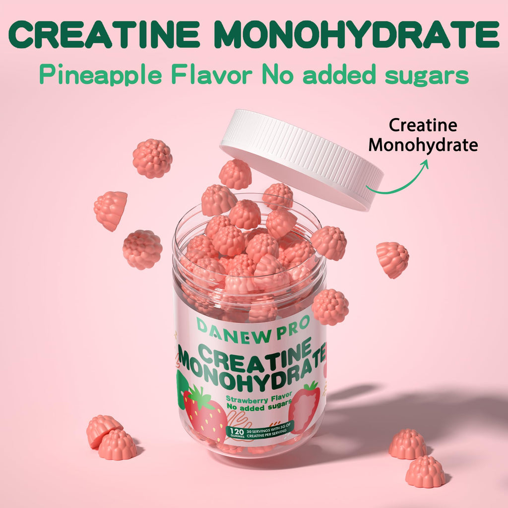 NSF Certified Creatine Gummy 5g - Creatine Monohydrate Gummies for Men & Women, Creatine Monohydrate for Muscle Strength, Muscle Builder, Energy Boost, Pre-Workout Supplement(120 Count)-Strawberry