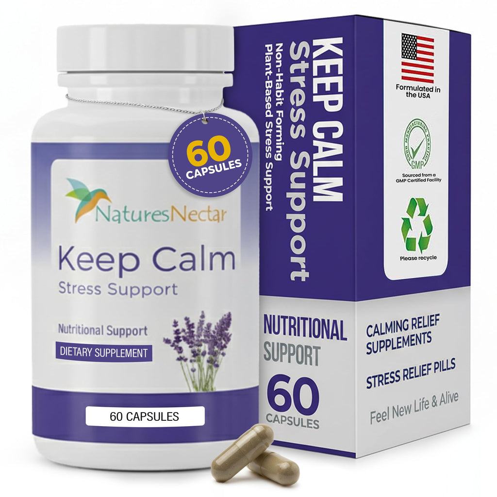 Nature's Nectar Anxiety and Stress Relief Supplements – Keep Calm Capsules with Ashwagandha, GABA, Magnesium & 5-HTP – Nervousness & Irritability Mood Supports Relaxation Lemon Balm 60 Filled Capsules