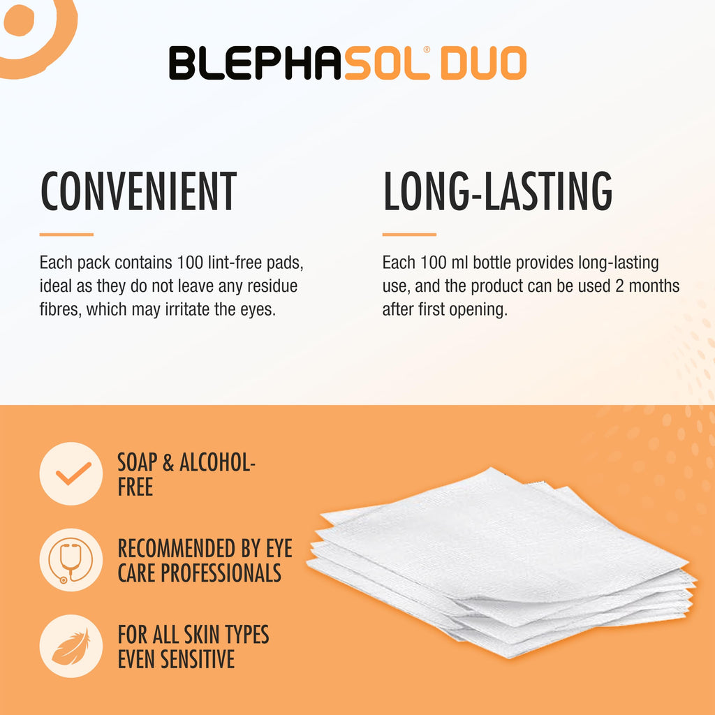 Blephasol Duo 100ml Eyelid Cleansing Micellar Lotion with 100 Cotton Pads for Daily Eyes Care | Preservatives Free | Suitable for Contact Lens Wearers