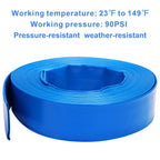 DERPIPE Lay-Flat Pool Backwash Hose - 1.5" x 50Ft Reinforced Heavy Duty PVC Discharge Hose Weather-Proof Vinyl Pool Drain Hose for Water Transfer with 2 clamps