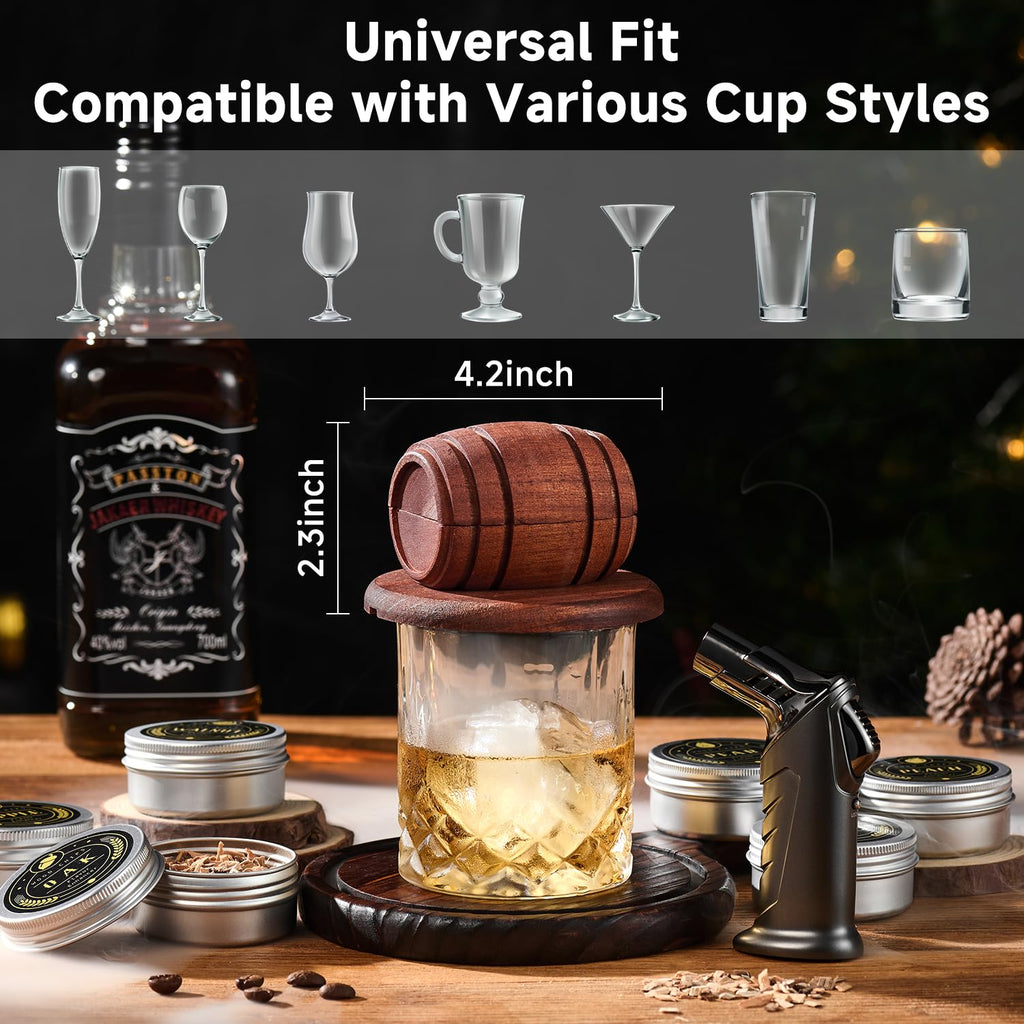 ComboJoy Whiskey Smoker Kit with Torch - 6 Flavors Wood Chips, 2 Glasses, 2 Ice Ball Molds - Cocktail Smoker Infuser Kit, Old Fashioned Drink Smoker Kit, Birthday Bourbon Gifts for Men,Dad(NO Butane)