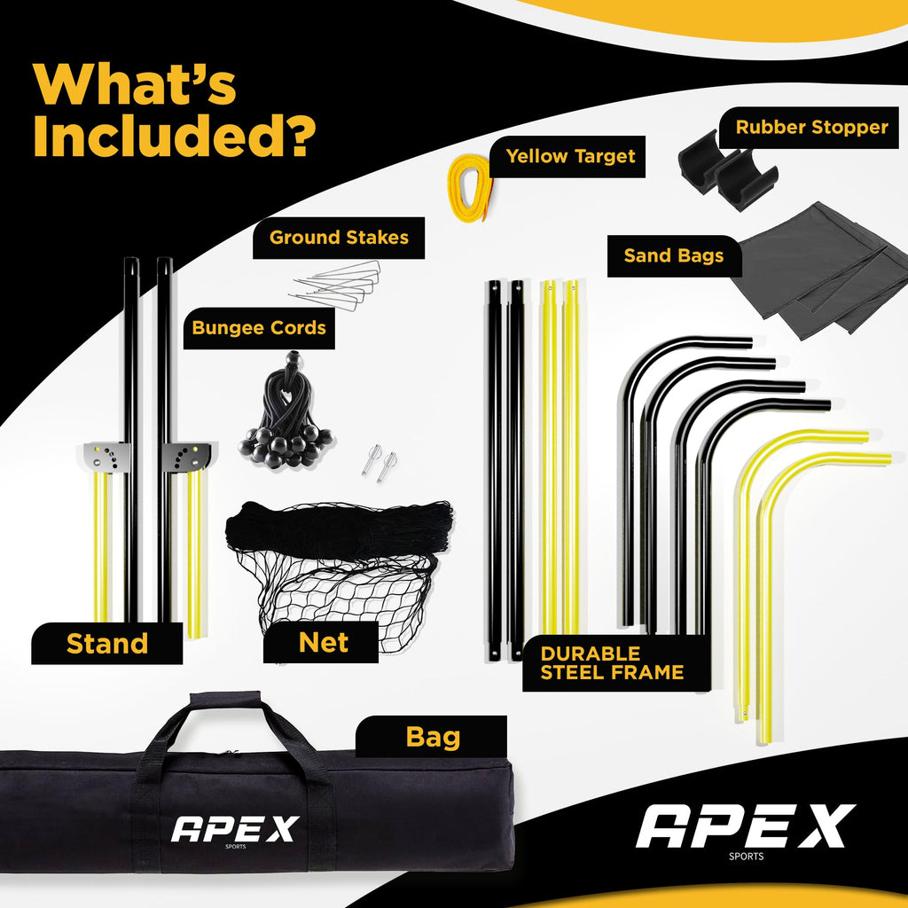 Apex Sports Adjustable Volleyball Rebounder Net 7x4 ft ��� Bounce Back Training Equipment with Angle Customization for Practicing Volleying, Bumping, Spiking ��� Durable & Portable with Travel Bag